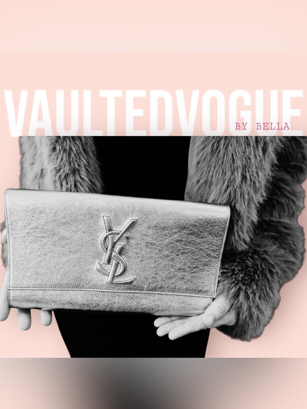 Yves Saint Laurent Belle de Jour Large Clutch – Metallic Silver Leather